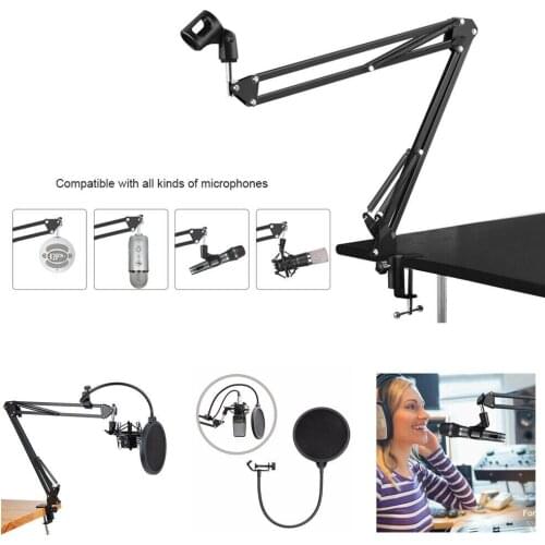 Universal Foldable Microphone Suspension Arm Stand Table Mounting Clamp For Blue for Yeti Convenient for Mic Clip Holder