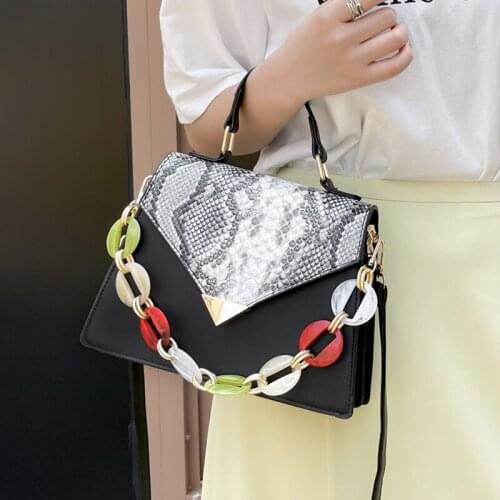 Vintage Contrast Snake Print Shoulder Bag Women Chain Tote Bags Luxury Designer Handbag Serpentine Leather Female Crossbody Bag