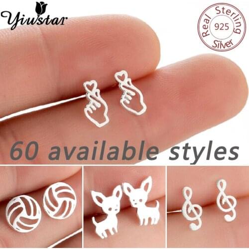 Yiustar Trendy 925 Sterling Silver Earring Heart Finger Chihuahua Cute Stud Earrings Women Gift Wedding Fine Jewelry Accessories