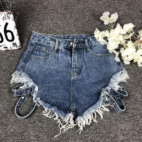 New High Street Lady Fashion Short Jeans Women Washed Black Blue Denim Shorts Tassel Bandage Harajuku Shorts Female Spring