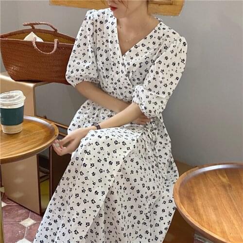 2021 New Flower Print Summer Dress Evening Long Vintage Dresses Oversize Short Sleeve Beach Women Dress Robe Vestido Prom