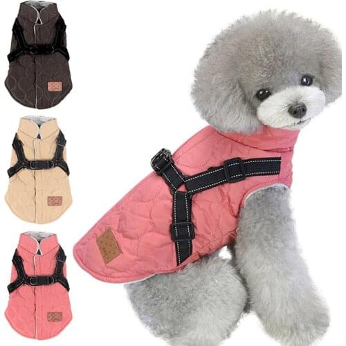Winter Warm Pet Dog Jacket Vest Padded Harness Coat Thicken Fleece Warm Coat for Puppy Cold Weather Apparel Outdoor Walk Clothes