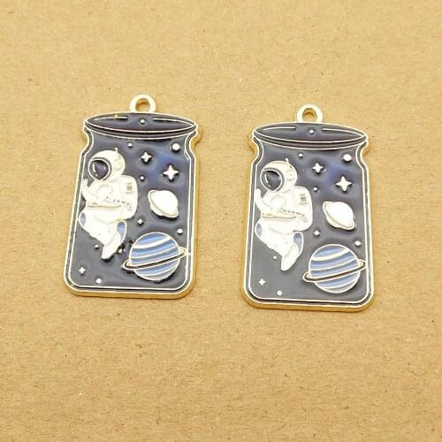 10pcs 18x31mm enamel charm bottle spaceman for jewelry making cute earring pendant bracelet necklace charms diy design charms