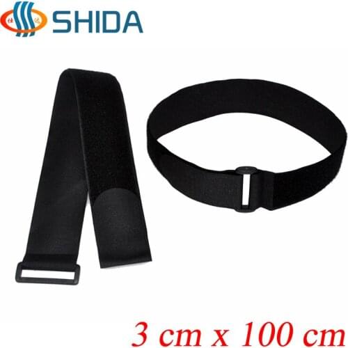 10pcs/lot 3cm x 100cm Nylon Cable Ties Fastener Tape with Plastic Button Hook and Loop Strap with Buckle for Wire Management