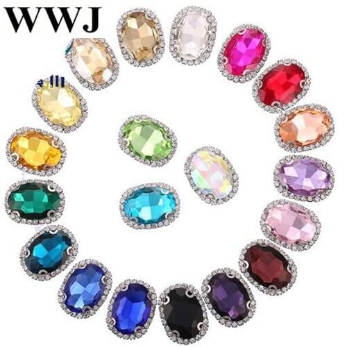 10x14~18x25mm Oval shape crystal glass sew on rhinestones with claw,High quality crystal buckle DIY jewelry headpiece and dress