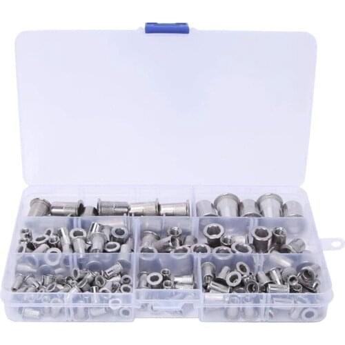 165 Pcs M3 M4 M5 M6 M8 M10 Rivet Nuts Flat Head Threaded Insert Nut Rivet Cap Threaded Insert Nut Kit With Plastic Box