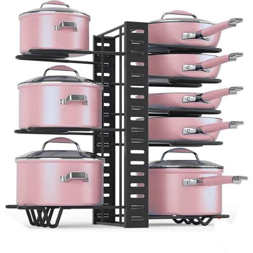 4/5/8 Layer Kitchen Storage Rack DIY Pan Shelf Organizer Lid Stand Cookware Holder Dish Drainer Shelves Rangement Adjustable