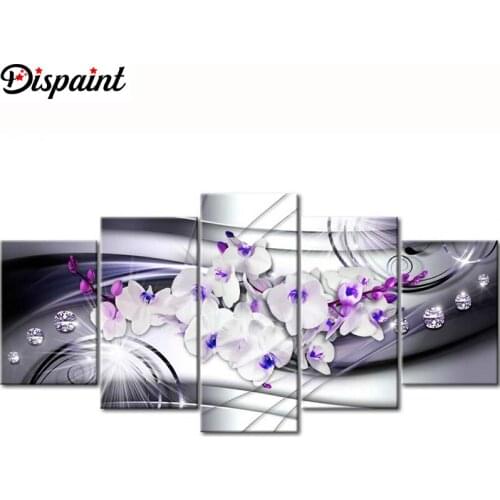 Dispaint 5pcs Full Square/Round Drill 5D DIY Diamond Painting "Orchid peony lily" Multi-picture Combination Embroidery 5D Gift