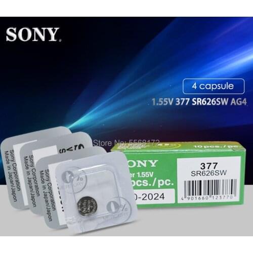 4pc For Sony Original 377 SR626SW SR626 AG4 1.55V Silver Oxide Watch Battery SR626SW 377 Button Coin Cell Single grain packing