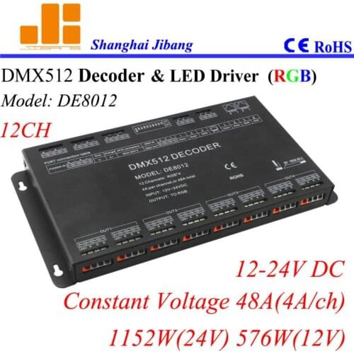 Free Shipping RGB controller & DMX decoder LED Driver, 12 Channels /12V-24V/48A/1152W pn:DE8012