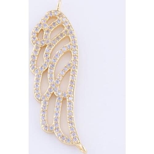 Hot Jewelry 5pcs Zircon Feather Charms Connectors For Jewelry Making Copper Micro Pave Charms Wholesale Berloques Para Pulsera