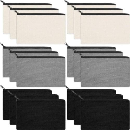 Canvas Makeup Bags Canvas Zipper Pouch Bags Pencil Case Blank DIY Craft Bags Cosmetic Pouch for DIY Craft (18 Pieces)