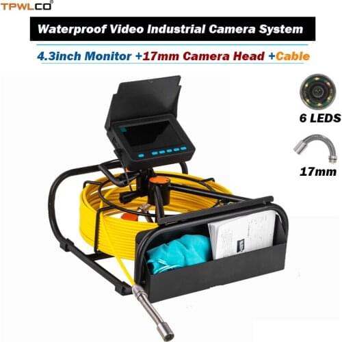 10-50m Fiberglass Cable 17mm Sewer Pipe Endoscope Camera With 6pcs LEDS 4.3" Monitor Waterproof Video Industrial Camera System