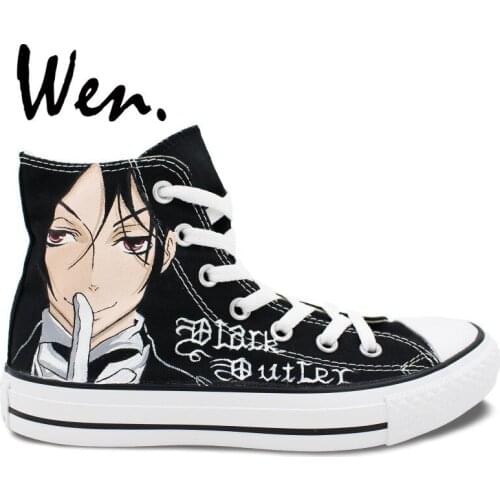 Wen Hot Hand Painted Shoes Design Custom Anime Sneakers Black Butler Men Womens High Top Canvas Sneakers Christmas Gifts