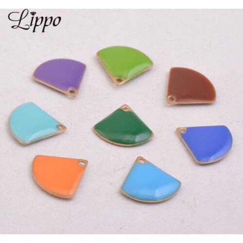 30pcs Copper Enamelled Sector Charms Sequins Double Faced Enamel Pendant For Earrings Bracelet Necklace