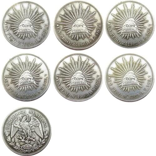 Mexico 1 Peso 1899 1901 1902 1904 1908 1909 Silver Plated Copy Coins