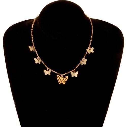 Fashion Alloy Hollow Butterfly Necklace Pendant Women Creative Personality Clavicle Chain Necklace Jewelry Clothing Accessory