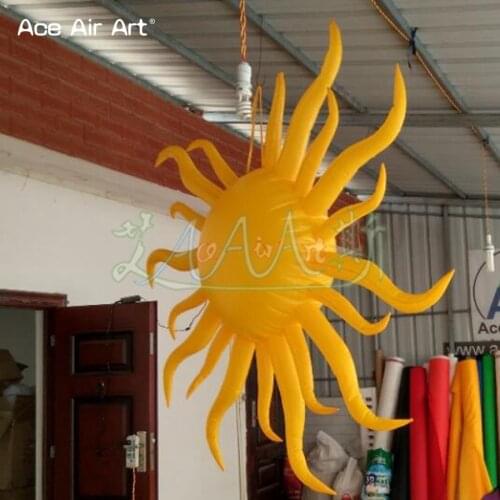 Customized led yellow inflatable sun model,sun shape replica without bulb lights for night club decoration and events
