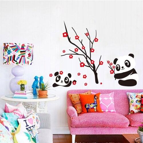 Plum blossom panda wall sticker PVC material DIY cute panda wall decals For Living room kids room bedroom wall decor sticker