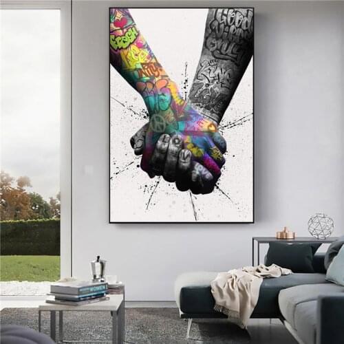 World Unity Hands Graffiti Street Art Canvas Painting Abstract Posters and Prints Modern Wall Picture for Living Room Home Decor