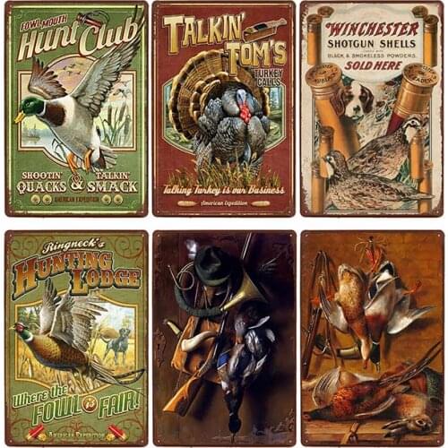 Hunting Signs Metal Vintage Hunter Plaque Tin Plate Retro Hunt Poster Gun Shop Wall Decoration Home Decor 20x30cm