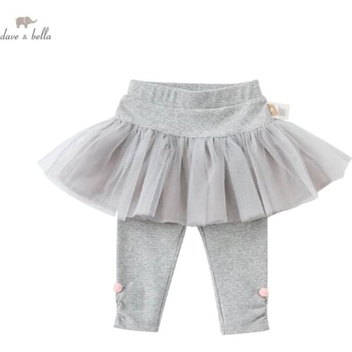 DBJ18860 dave bella autumn baby girls fashion mesh pants children full length kids girl pants infant toddler trousers