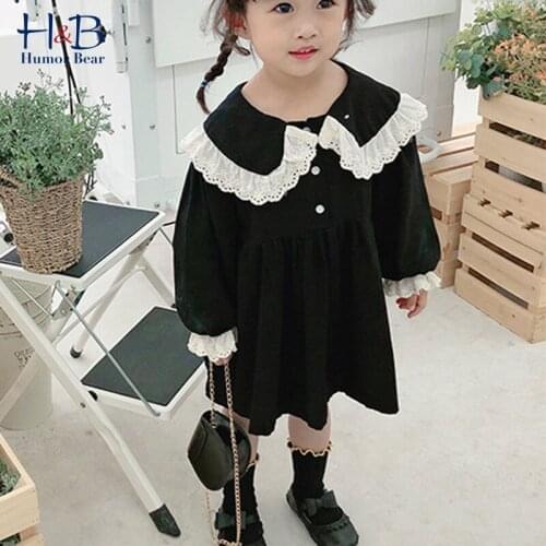 Humor Bear Girls Dress NEW Spring Autumn Long- Sleeve Lace Collar Solid Color Princess Party Dress Toddler Clothes