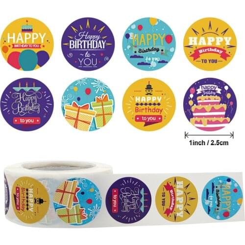 Qiduo 500pcs Cute Happy Birthday Stickers Birthday praty Gift Decoration Tag Seal Label Kids toys Package Scrapbooking Stickers