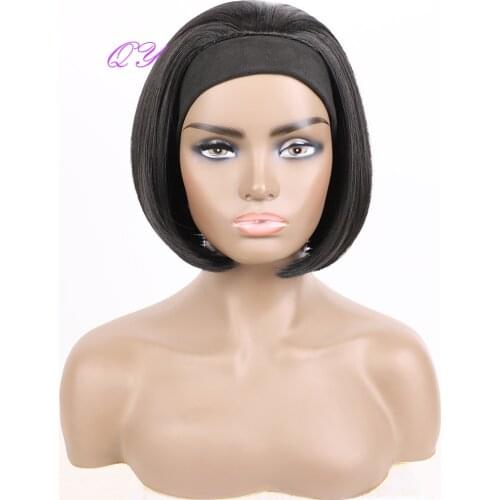 QY Headband Wig Short Bob Straight Hair Wig For Black Women Natural Daily Use Wide Headband Link Synthetic Hair