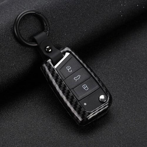 Car aluminium alloy Carbon fiber pattern keys decorative key bag For Volkswagen T-ROC 2018 Accessories