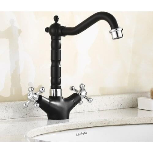 Basin Faucet Retro Black Faucet Taps Bathroom Sink Faucet Single Handle Hole Deck Vintage Wash Hot Cold Mixer Tap Crane