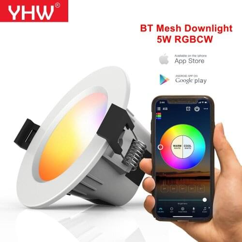 YHW 5W Bluetooth Mesh Downlight RGBCW Smart APP Spot LED Light Color Changing Warm Cool light Work with Alexa Google Home