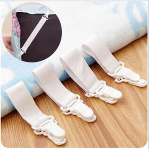 4Pcs White Bed Sheet Mattress Cover Blankets Home Grippers Clip Holder Fasteners Elastic Straps Fixing Slip-Resistant Belt 2PC
