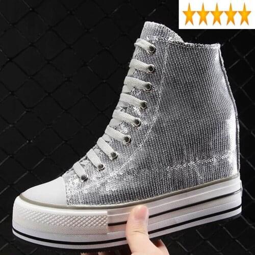 High Women Increasing Top Height Genuine Leather Platform Rivets Studded Sneakers Streetwear Hip Hop Shoes New 18 Designer