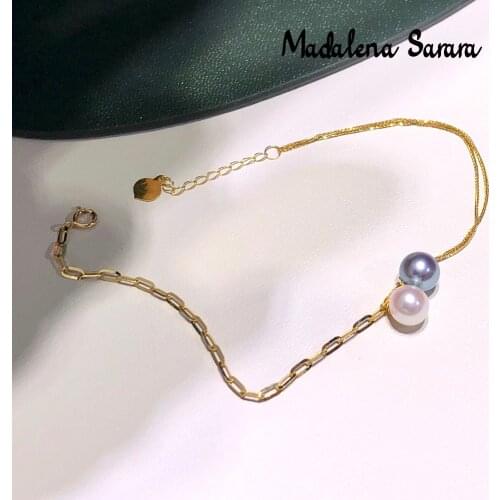 MADALENA SARARA 18k Gold Women Saltwater Pearl Bracelet Double Akoya Style Handmade Pearl Bracelet High Quality Chain Au750