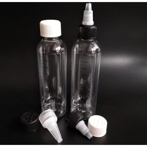 120ML measurement e Liquid bottle Plastic Refillable silk screen printing Graduation Scale Water Bottle with Twist Off Caps