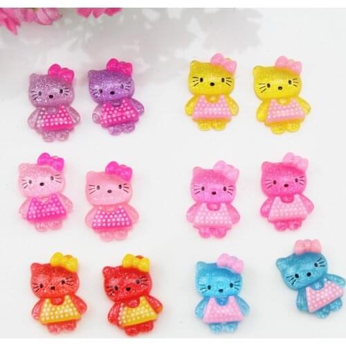 250pcs 20x14x6mm sparkle kitty glitter kawaii cabochon resin flatback decoden phone jewelry making accessories little sparkle