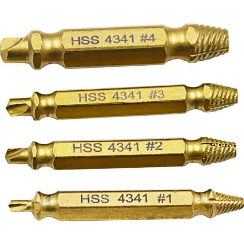 Double Side Drill Out Damaged Screw Extractor Out Remover Handymen Broken Bolt Stud Removal Tool Kit 4pc #1 #2 #3 #4 With Case