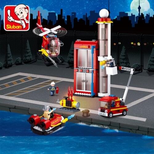 425PCS S Luban 0628 Fire Alarm Fire Training Building Assembly Model Boy Assembling Building Blocks To Insert Toy Gifts