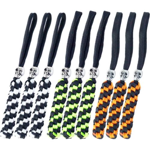 9PCS QingGear Square Braid Handcrafted Tactical Knife Lanyard Keychain Tool Lanyard Zipper Pulls with Skull Bead