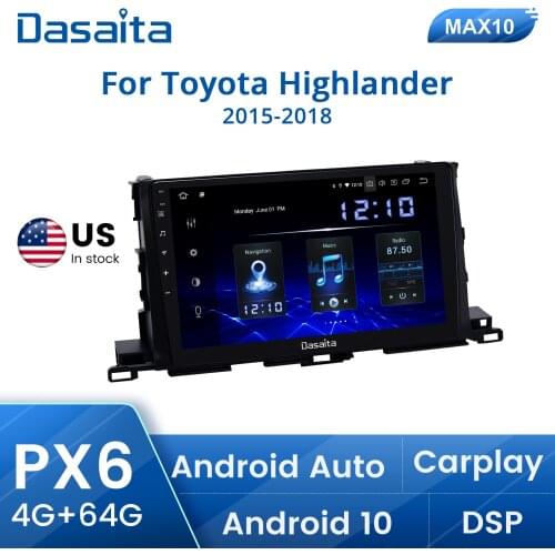 Dasaita 10.2" Android 10.0 Multimedia Player Car Stereo for Toyota Highlander GPS 2015 2016 2017 Stereo 1280*720 64GB Car Radio