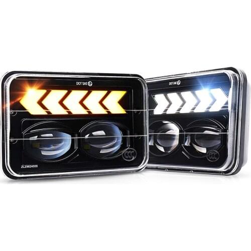 4x6 car led headlight with amber arrow sequential turn signal white DRL replacement H4651 H6545 for Peterbilt Kenworth C
