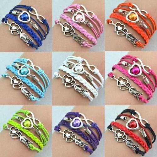 Fashion Infinity Love Heart Bracelet Multi Layers Lovers Antique PU Leather Charm Bacelets Jewelry Gift M534 TT@88