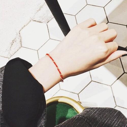 Red Thread String Gold Color Beads Jewelry for Women Stainless Steel Bracelet Anklet Rope Wire Accessories Good Luck Gift(GB400)