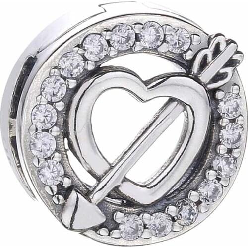 Original Reflexions Asymmetric Heart & Arrow Clip Stopper Lock Beads Fit 925 Sterling Silver Charm Bracelet Diy Jewelry