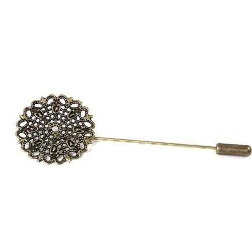 DoreenBeads Antique Bronze Filigree Flower Brooch Back Pins Findings 7.5x2.5cm(Filigree Flower:25mm),10PCs (B17328)