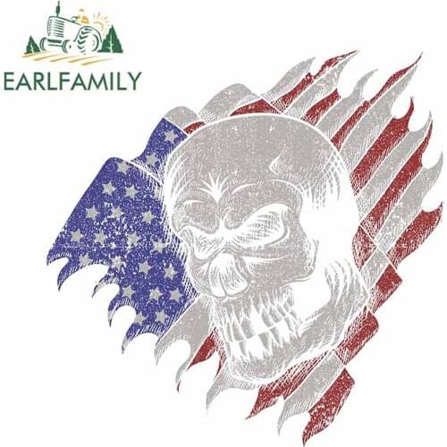 EARLFAMILY 13cm x 12.8cm For Skull Usa Flag Vinyl Graphic Car Stickers Car Accessories Decal Personality Waterproof Decor