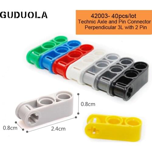 Guduola Axle and Pin Connector Perpendicular 3L with 2pin 42003 Building Block MOC Part Connector Educational Toys 40pcs/set