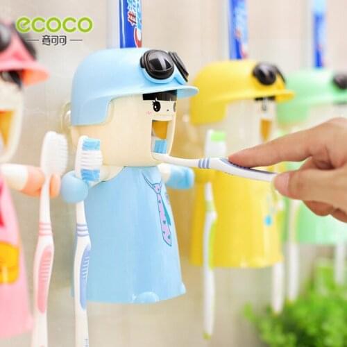 Ecoco Creative Cartoon Toothbrush Holder, Automatic Toothpaste Squeezer Wall-mounted, Punch-free Magnetic Mouthwash Cup for Kids
