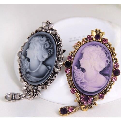Crystal Rhinestone Lady Vintage Cameo Victorian Style Wedding Party Women Pendant Brooch